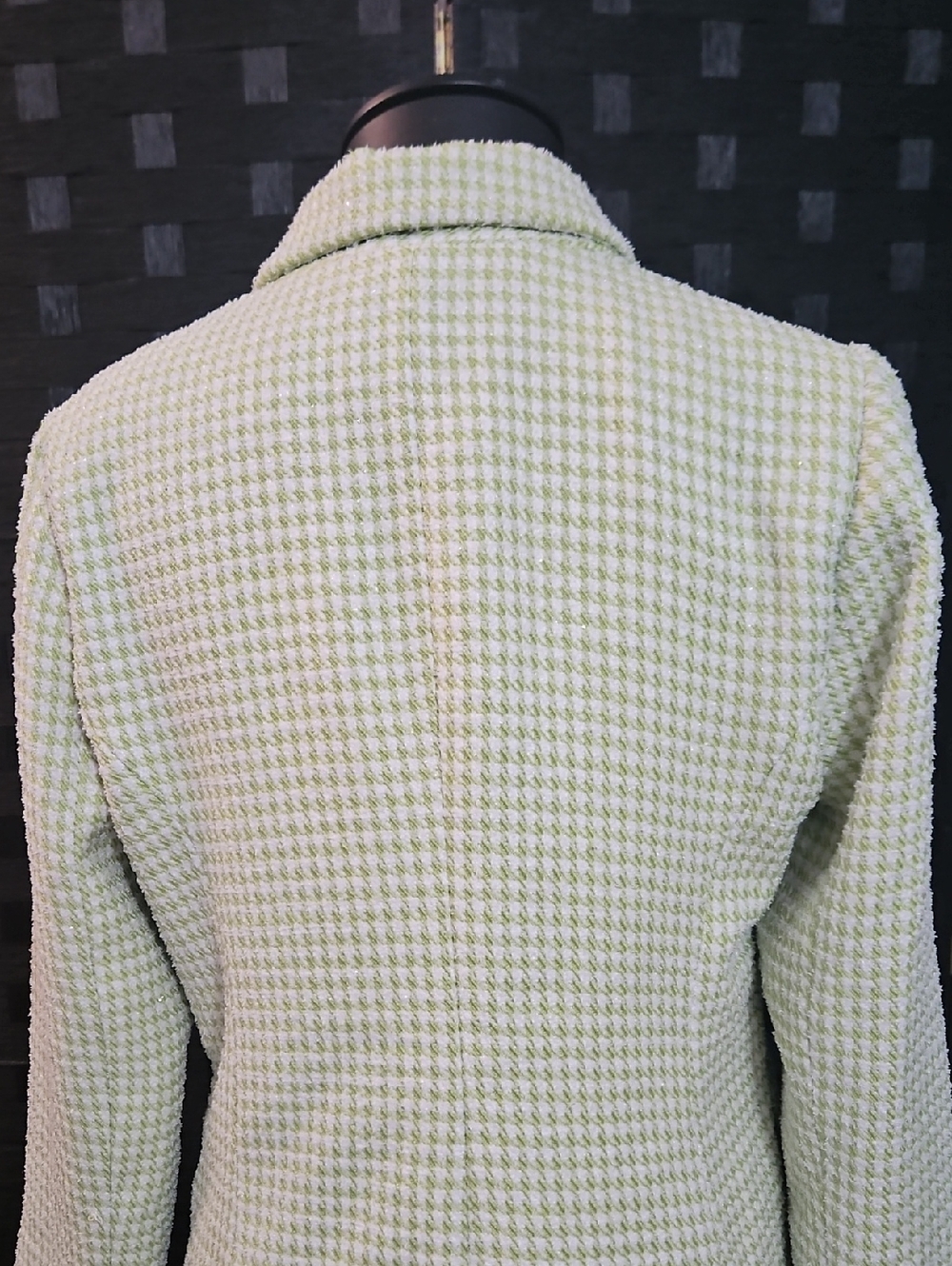 House Of Harlow Double-Breasted Women's Houndstooth Blazer Jacket Light Green M - Picture 7 of 13
